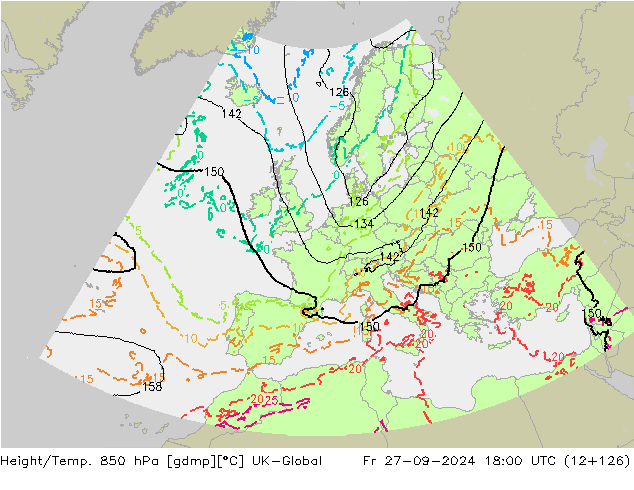 Height/Temp. 850 hPa UK-Global Fr 27.09.2024 18 UTC