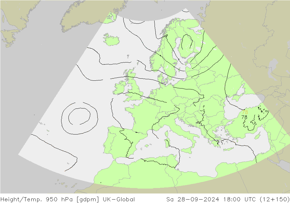 Geop./Temp. 950 hPa UK-Global sáb 28.09.2024 18 UTC
