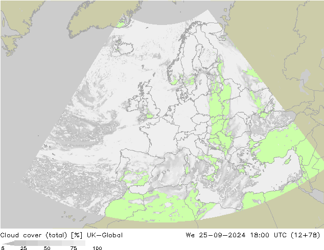 Cloud cover (total) UK-Global We 25.09.2024 18 UTC