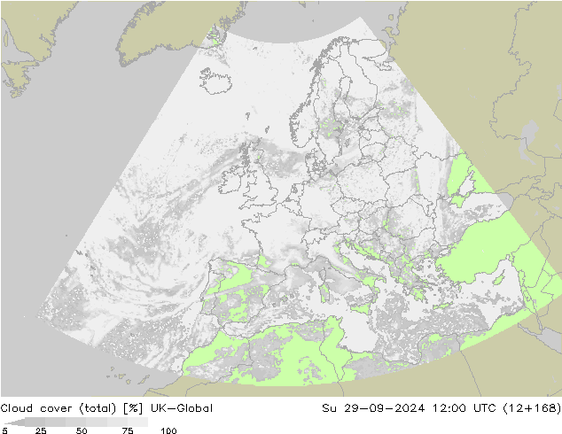 Cloud cover (total) UK-Global Ne 29.09.2024 12 UTC