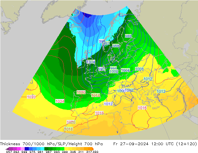 Thck 700-1000 hPa UK-Global Fr 27.09.2024 12 UTC
