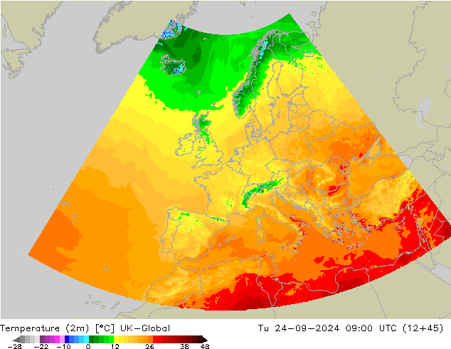 Temperatura (2m) UK-Global Ter 24.09.2024 09 UTC