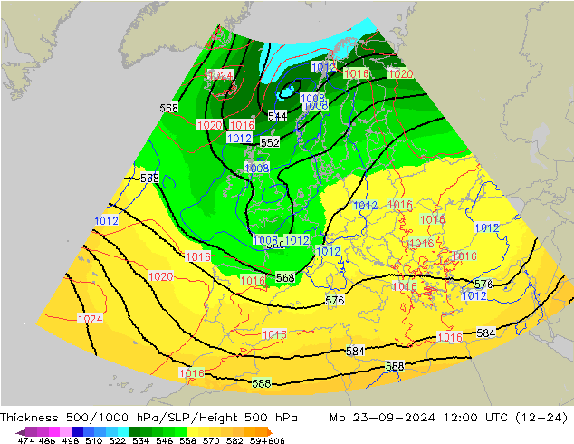 Thck 500-1000hPa UK-Global pon. 23.09.2024 12 UTC