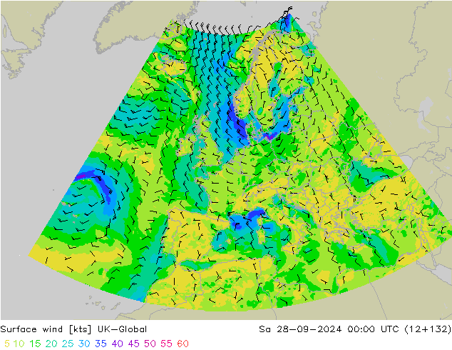 wiatr 10 m UK-Global so. 28.09.2024 00 UTC