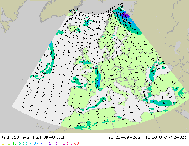 风 850 hPa UK-Global 星期日 22.09.2024 15 UTC