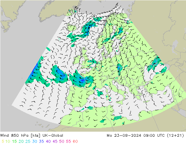 Wind 850 hPa UK-Global ma 23.09.2024 09 UTC