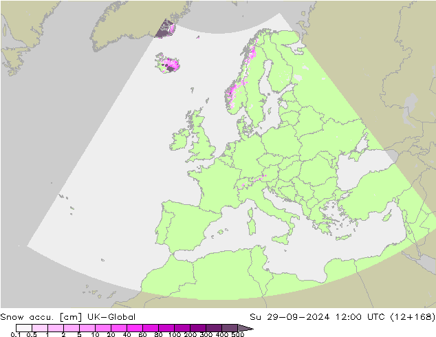 Snow accu. UK-Global Su 29.09.2024 12 UTC