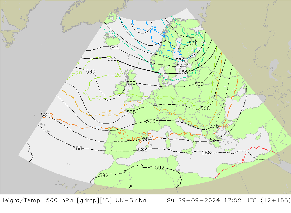 Height/Temp. 500 hPa UK-Global Su 29.09.2024 12 UTC