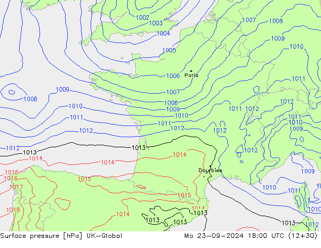 Atmosférický tlak UK-Global Po 23.09.2024 18 UTC