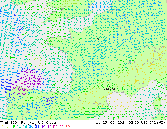 Vento 850 hPa UK-Global mer 25.09.2024 03 UTC