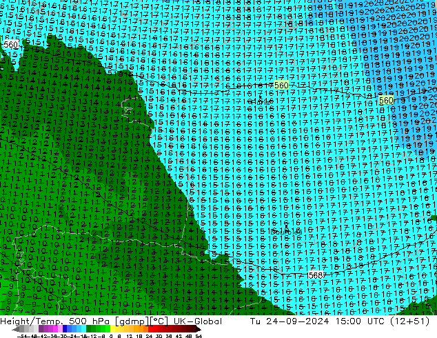 Height/Temp. 500 hPa UK-Global Tu 24.09.2024 15 UTC