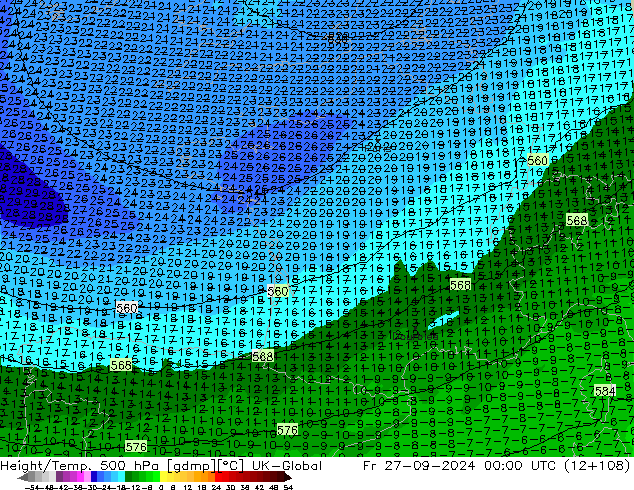 Height/Temp. 500 hPa UK-Global Fr 27.09.2024 00 UTC