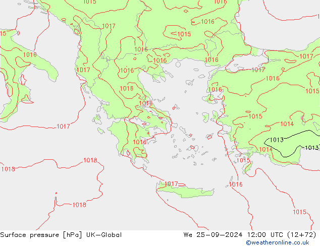 Surface pressure UK-Global We 25.09.2024 12 UTC