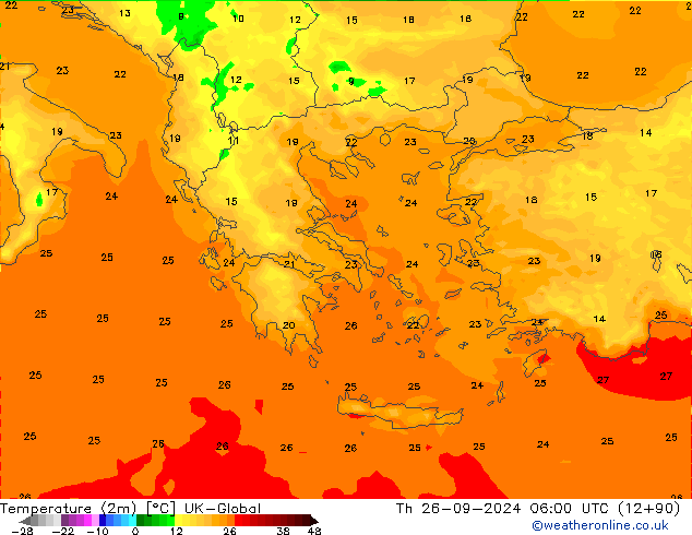 Temperatura (2m) UK-Global Qui 26.09.2024 06 UTC