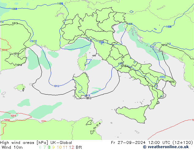 High wind areas UK-Global Fr 27.09.2024 12 UTC