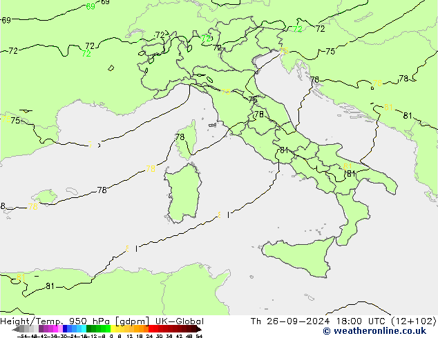 Hoogte/Temp. 950 hPa UK-Global do 26.09.2024 18 UTC