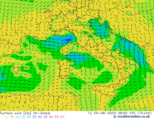 Wind 10 m UK-Global di 24.09.2024 06 UTC