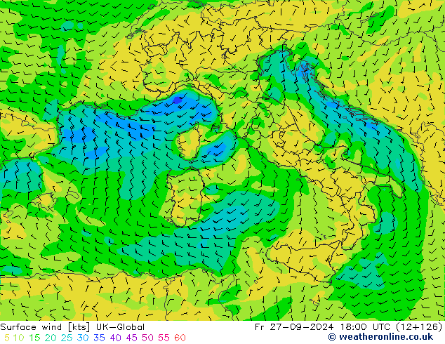 Surface wind UK-Global Fr 27.09.2024 18 UTC