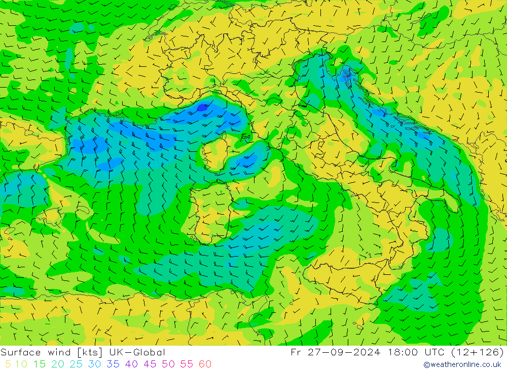 Wind 10 m UK-Global vr 27.09.2024 18 UTC