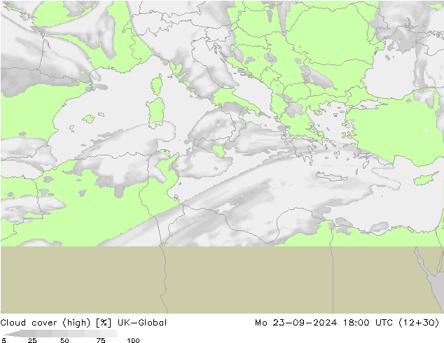 Cloud cover (high) UK-Global Mo 23.09.2024 18 UTC