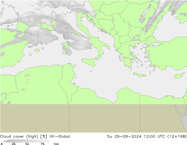 Cloud cover (high) UK-Global Su 29.09.2024 12 UTC