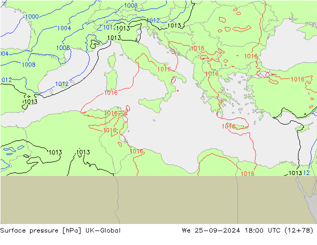 Atmosférický tlak UK-Global St 25.09.2024 18 UTC