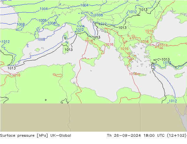 Pressione al suolo UK-Global gio 26.09.2024 18 UTC