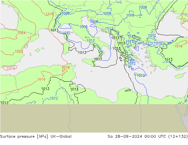 Atmosférický tlak UK-Global So 28.09.2024 00 UTC