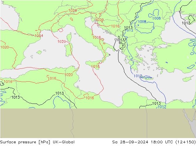 Surface pressure UK-Global Sa 28.09.2024 18 UTC