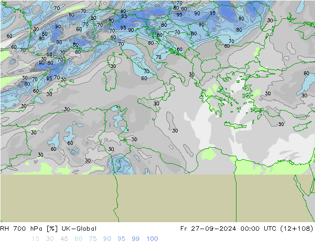 RH 700 hPa UK-Global Fr 27.09.2024 00 UTC