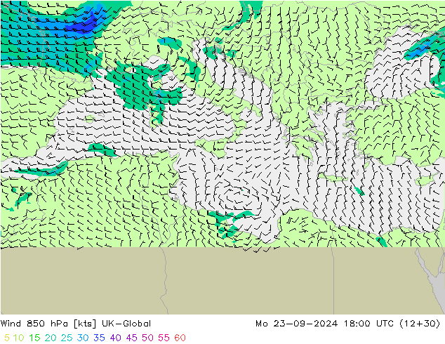 Wind 850 hPa UK-Global Mo 23.09.2024 18 UTC