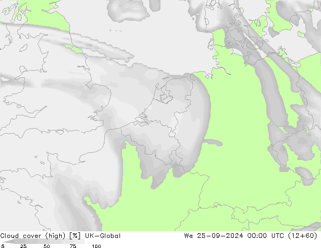 Bewolking (Hoog) UK-Global wo 25.09.2024 00 UTC