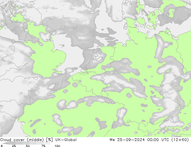 Cloud cover (middle) UK-Global We 25.09.2024 00 UTC