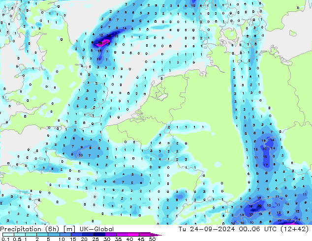 Yağış (6h) UK-Global Sa 24.09.2024 06 UTC