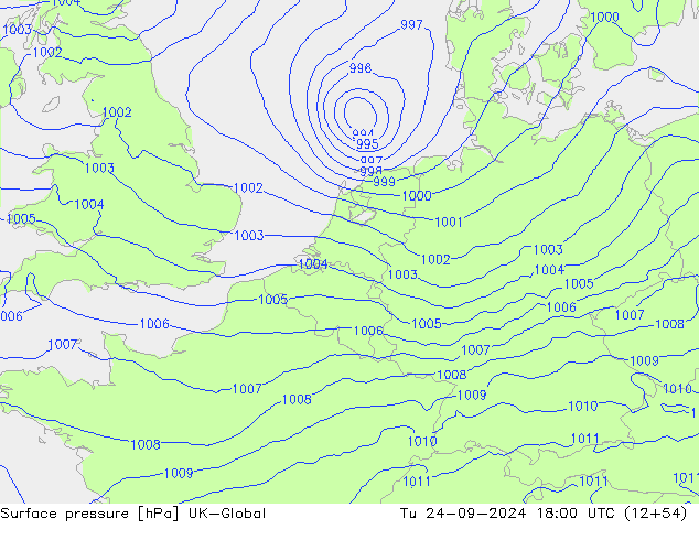 Surface pressure UK-Global Tu 24.09.2024 18 UTC