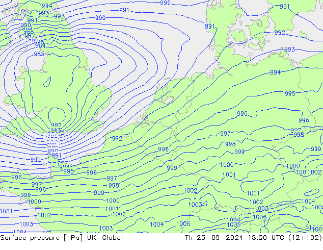 Surface pressure UK-Global Th 26.09.2024 18 UTC