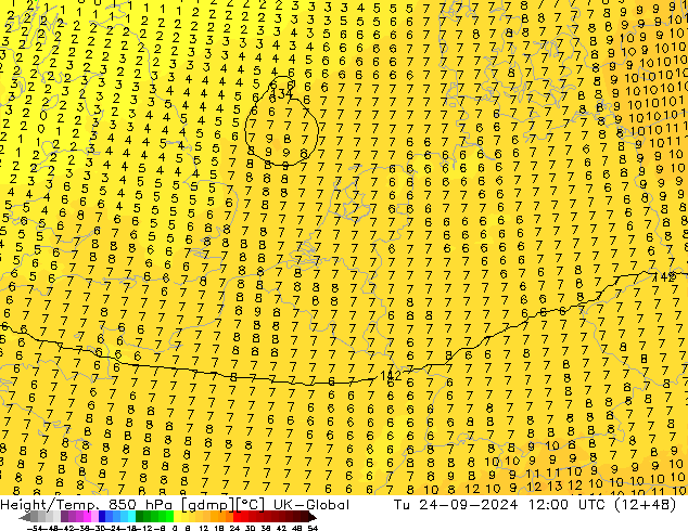 Height/Temp. 850 hPa UK-Global Di 24.09.2024 12 UTC