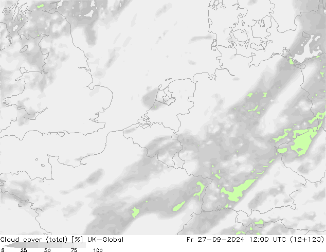 Cloud cover (total) UK-Global Fr 27.09.2024 12 UTC