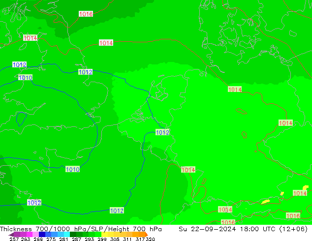 Schichtdicke 700-1000 hPa UK-Global So 22.09.2024 18 UTC