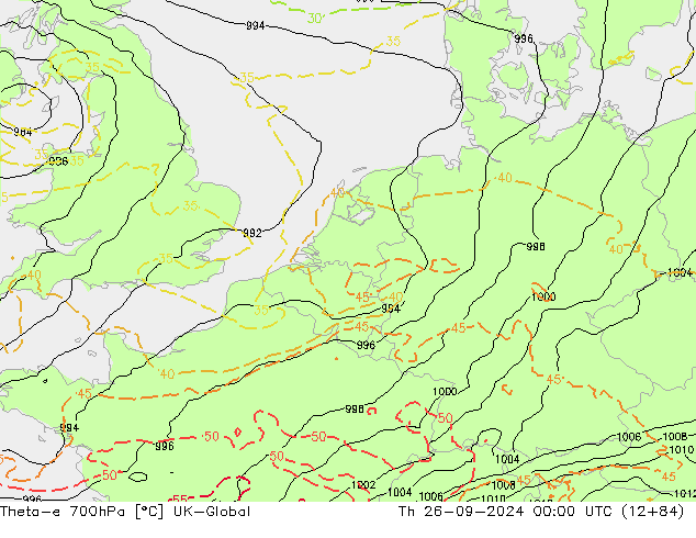 Theta-e 700hPa UK-Global  26.09.2024 00 UTC