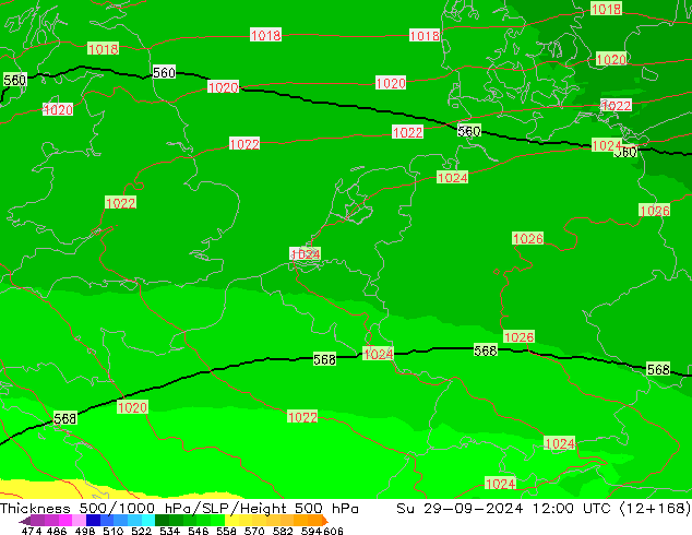 Thck 500-1000hPa UK-Global Su 29.09.2024 12 UTC