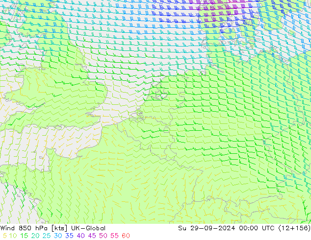 ветер 850 гПа UK-Global Вс 29.09.2024 00 UTC