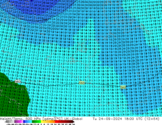 Geop./Temp. 500 hPa UK-Global mar 24.09.2024 18 UTC