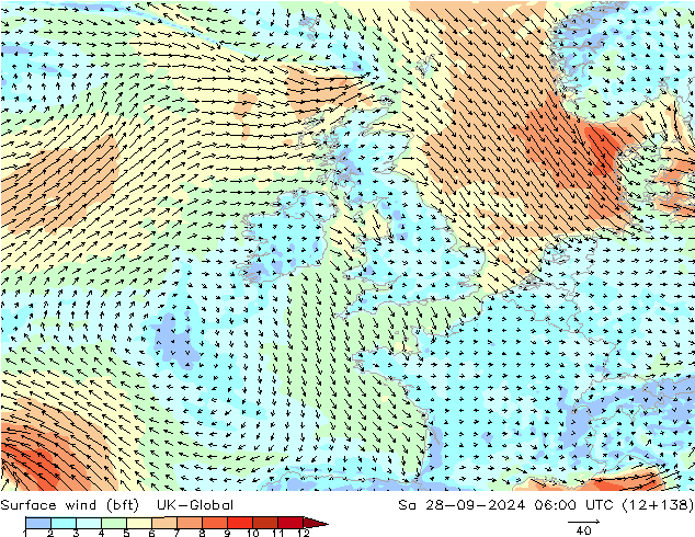 Surface wind (bft) UK-Global Sa 28.09.2024 06 UTC