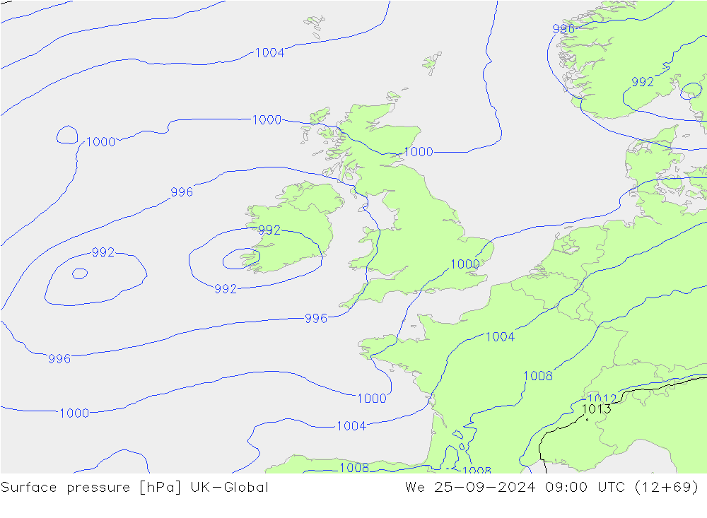 pressão do solo UK-Global Qua 25.09.2024 09 UTC