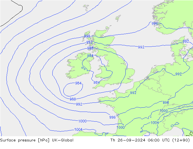 Surface pressure UK-Global Th 26.09.2024 06 UTC