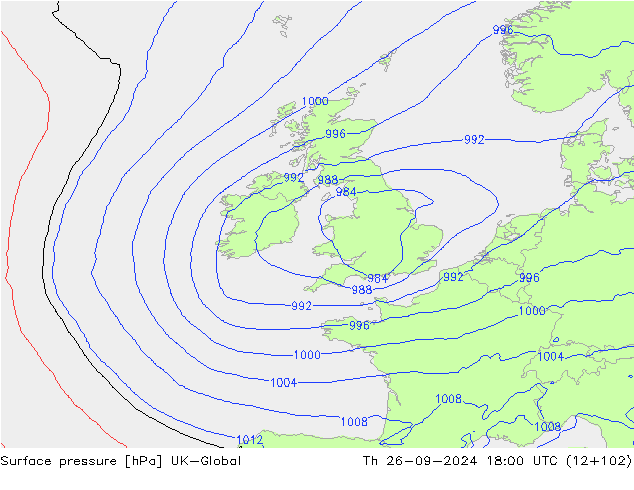 Surface pressure UK-Global Th 26.09.2024 18 UTC