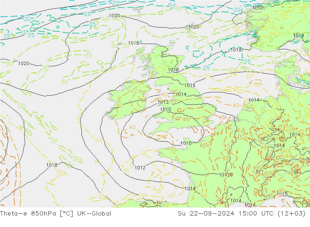 Theta-e 850hPa UK-Global  22.09.2024 15 UTC