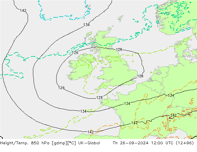 Height/Temp. 850 hPa UK-Global  26.09.2024 12 UTC