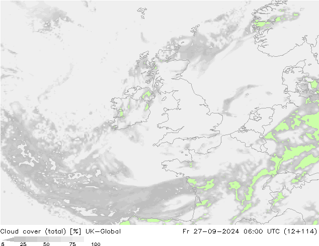 Nubes (total) UK-Global vie 27.09.2024 06 UTC